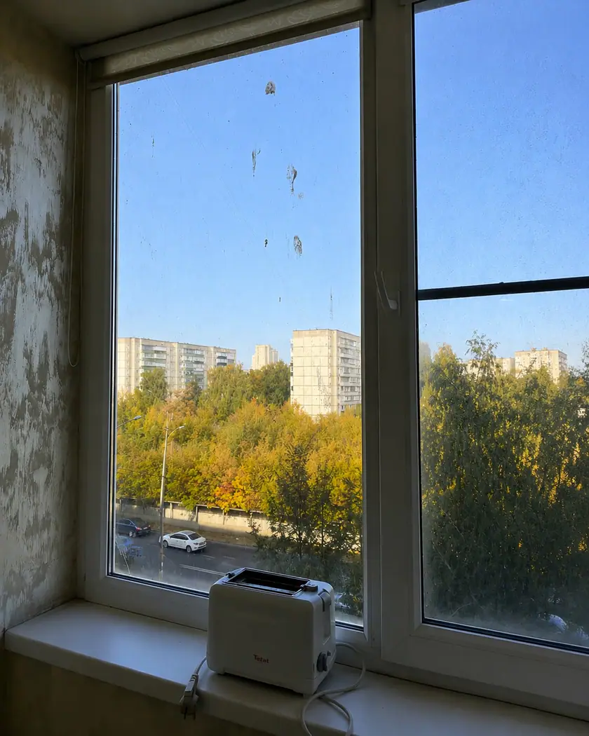 Окно квартиры до работы Чистюли